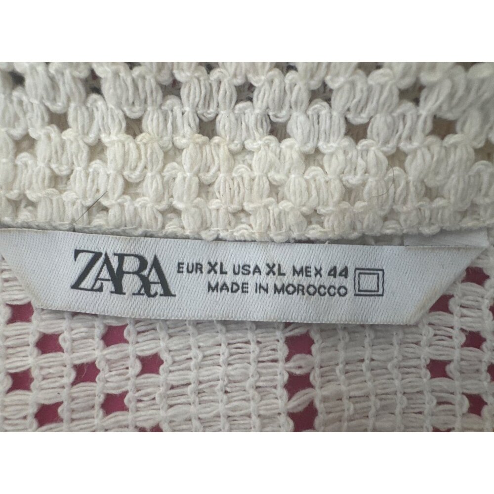 2/$30 Zara Mens XL Open Knit Button-Down Shirt Off White & Black Striped Unisex - Picture 4 of 13